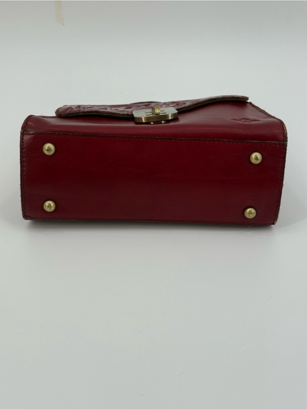 Patricia Nash Tooled Leather Top Handle Crossbody Satchel Burgundy Floral Bag - Picture 4 of 16